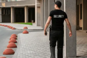 Vigilante che effettua un controllo in un residence